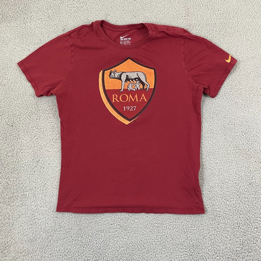 Nike AS Roma Club Football T-Shirt Men L Red Athletic Cut Short Sleeve Tee